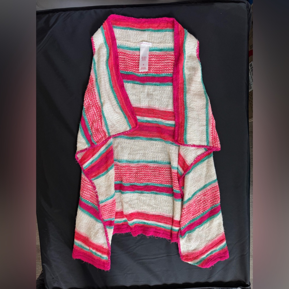 Xhilaration Pink and Green Sleeveless Cardigan Sweater